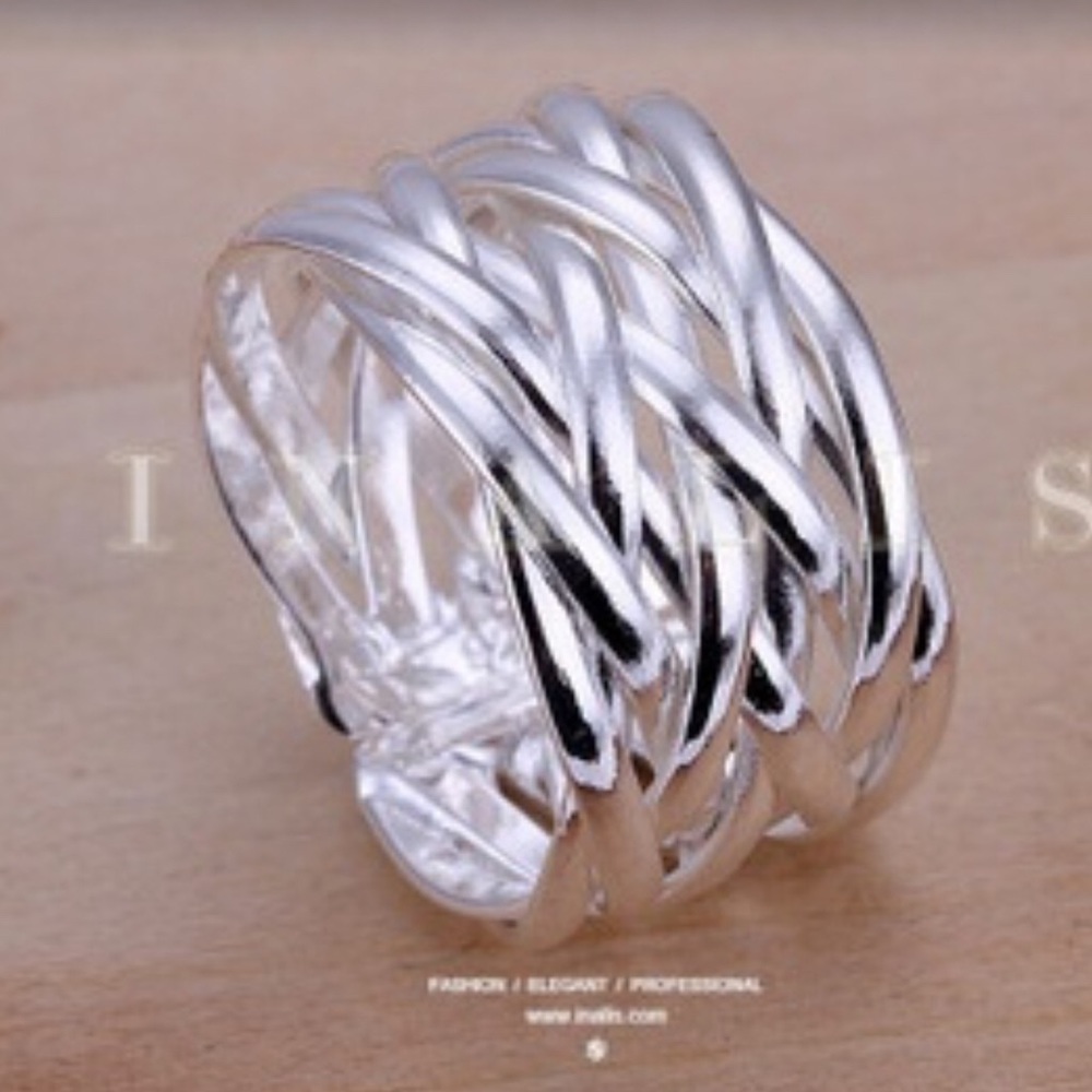 Sterling Silver Ring Fashion Weaving Net Ring - Picture 3 of 5